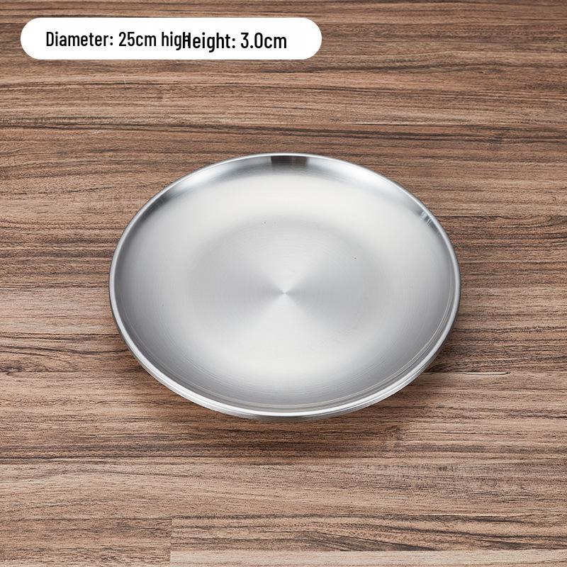 Korean Style Double-Layer Non-Magnetic Stainless Steel Insulated Golden Round Dinner Plate Tray