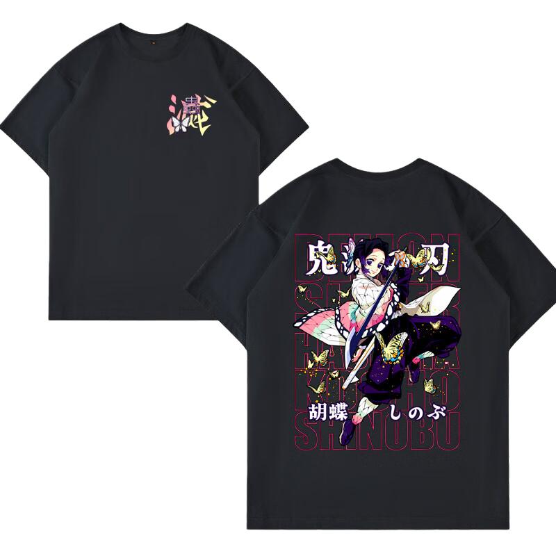 

2026 new Retro Demon Slayer Shinobu Print TShirt Classic Anime Streetwear Cotton Loose Fit Casual Tee for Demon Slayer Fans L