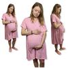 Maternity Nightgown for Childbirth Cotton Short Sleeve Size Light Pink