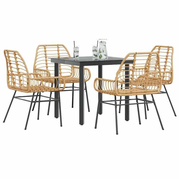 VidaXL 5pcs Garden Dining Set Brown Poly Rattan Glass 3334542