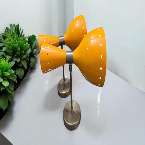 Yellow Sputnik Wall Sconce Italian Double Wall Light for Bathroom, Vanity, or Kitchen Mid-Century Modern Home Decor