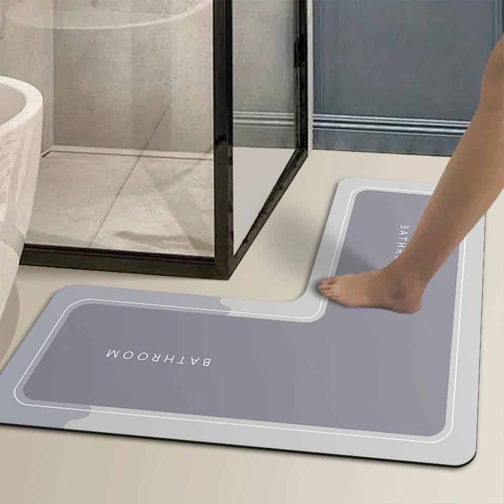 Diatomeeën L-Vormig Badmat, Snel Absorberend Antislip Sneldrogend Minimalistische Vloermat Voor Badkamer Toilet Deur Woondecoratie 120x120cm