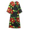 Unused Furifu Floral 7 Minutes Sleeve Long Dress F Black Back Zip Women Used