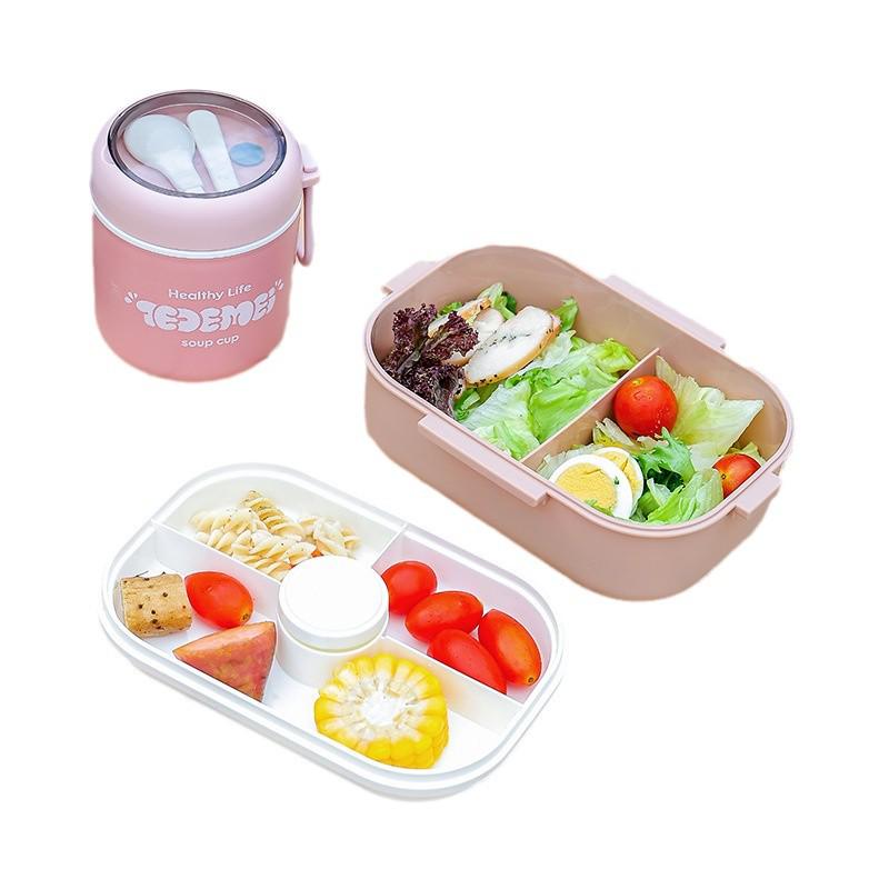 Creative Heated Lunch Box Set for Office Workers - Includes Large Capacity Box, Soup Cup, and Insulated Bag