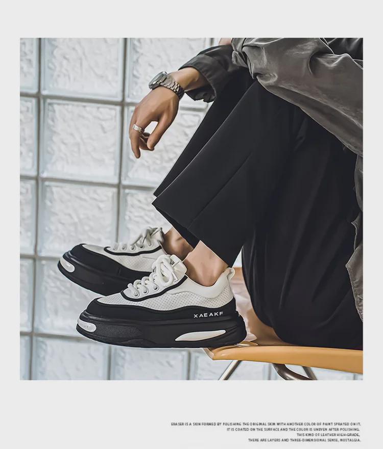 2024 Men's Low-Top Thick-Soled Height-Increasing Skateboard Shoes - Leather Sports Casual Dad Shoes