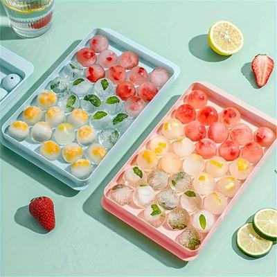 Ice Cube Tray, Ice Cube Maker Polish Glossy  Dustproof 33 Grids Round Shape for Home Kitchen (Ball 33 Grid-Blue)