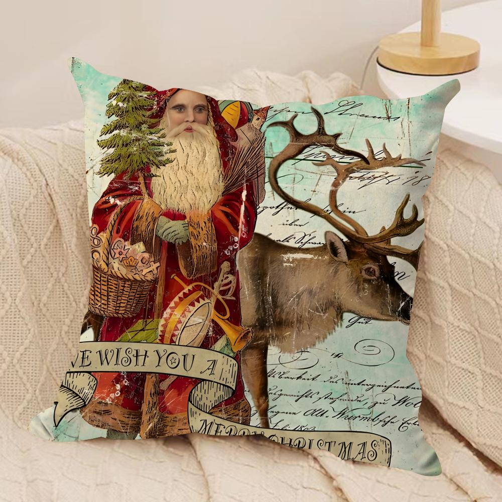 Retro Animal Christmas Cushion Cover Silky Short Plush Invisible Zipper Dustproof Sofa Pillow Case For Home Decor