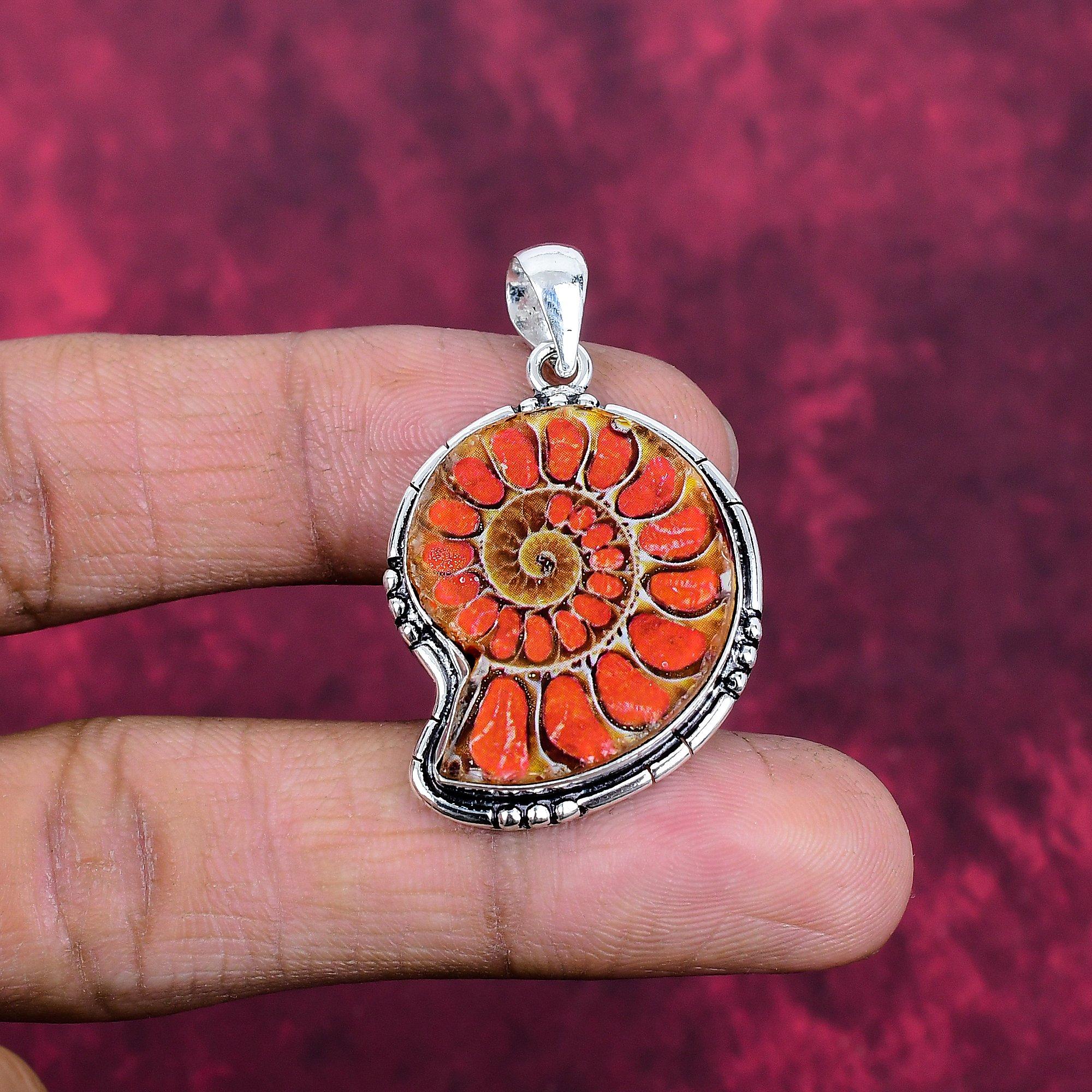 

Ammonite Fossil Jewelry, 925 Solid Sterling Silver Pendant Handmade Gemstone Jewelry, Gifts For Wife Brand New Pendant 1.77 Inches