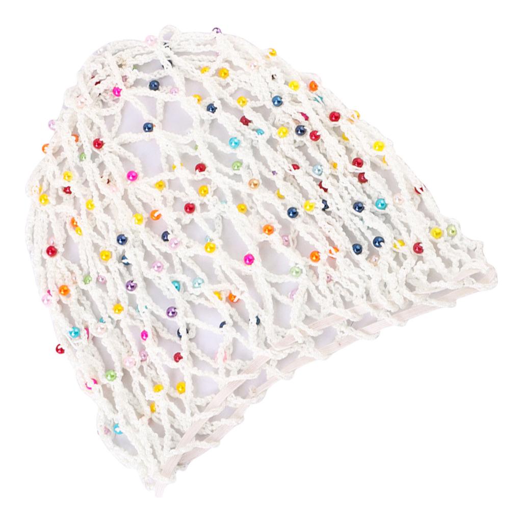 Mesh Hair Net Polyester Knit Snoods Crocheted Sleep Cap with Faux Pearls Decoration Fashionable Head Cover for Women