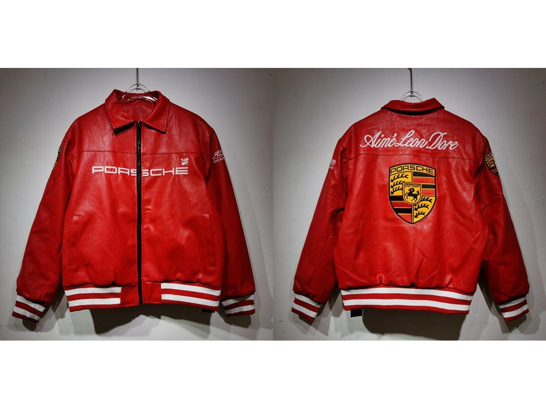 

Шкіряна гоночна куртка Porsche x James Car Retro з важкою вишивкою - Унісекс мотоциклетна верхній одяг Extra Large