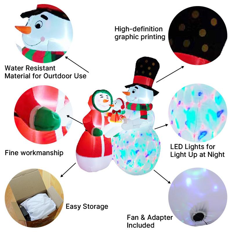 1,8m/6FT aufblasbare Weihnachtsdekoration Spielzeug Cartoon Schneemann Familie aufblasbares Modell mit LED-Lichtern Haus Außen Weihnachten Deko
