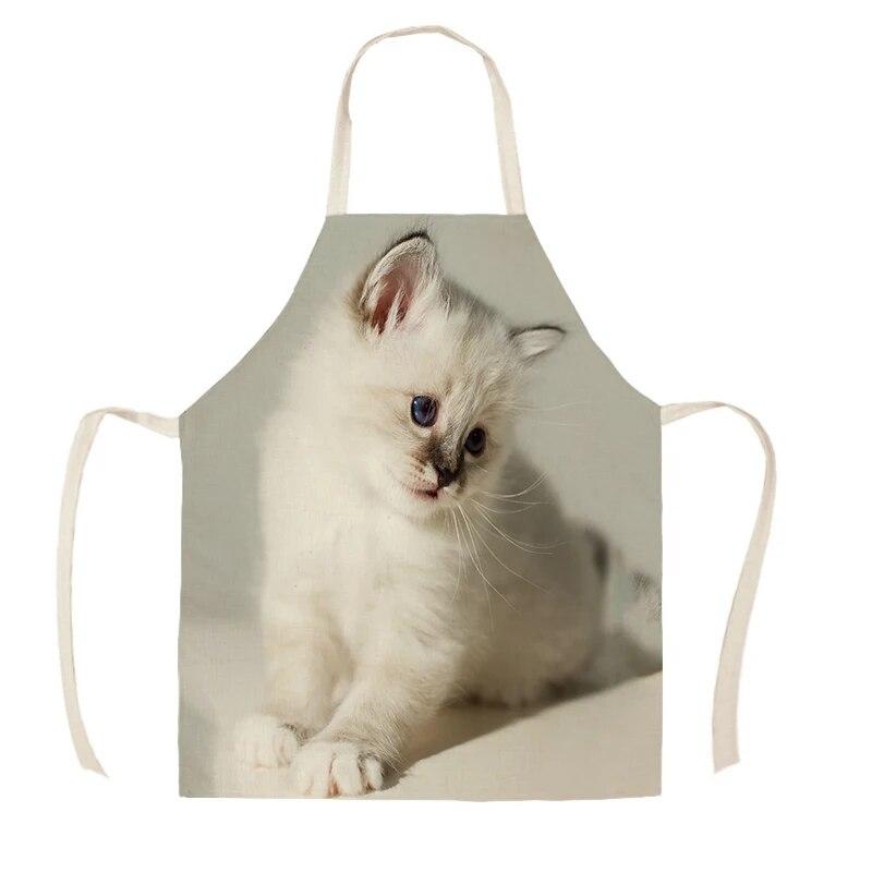 Cute Cat Print Kitchen Apron Sleeveless Linen Cooking Apron Adult Women Men Home Cleaning Baking Accessories Easy Clean Bibs