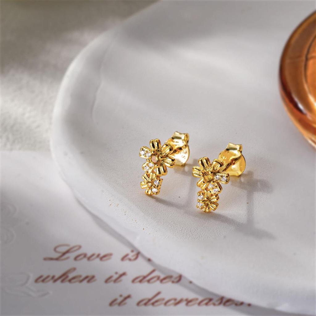 Zhenxing S925 Sterling Silver Double Flower Light Luxury Women's Stud Earrings