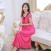 Satin Pajama Dress Women Lounge O-Neck Lace-up Short Sleeve Thin Sleeping Dress Ruffle Hem Summer Nightdress