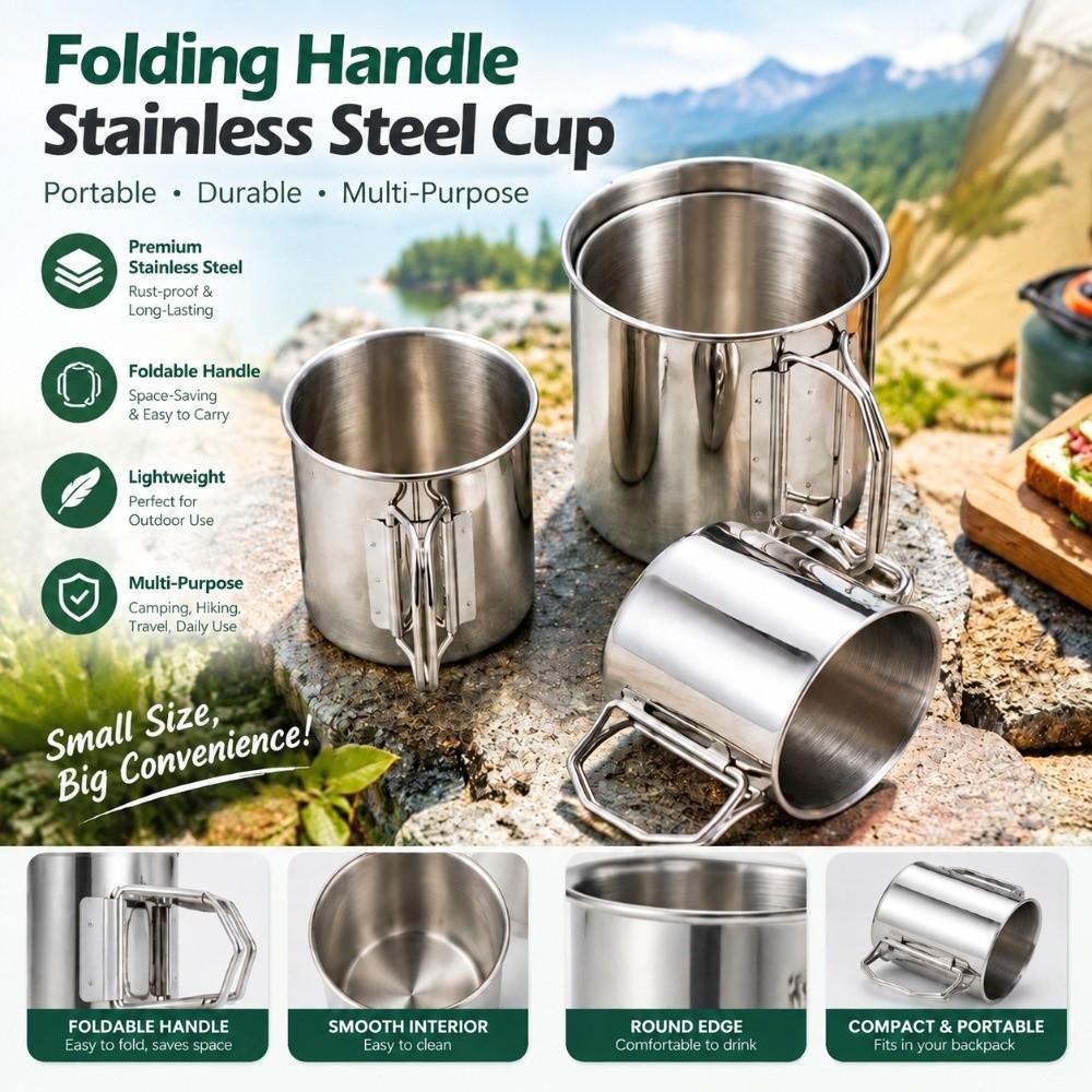 250-700ml Camping Cup Foldable Handle Stainless Steel Mug New Water Mug For Camping Travel