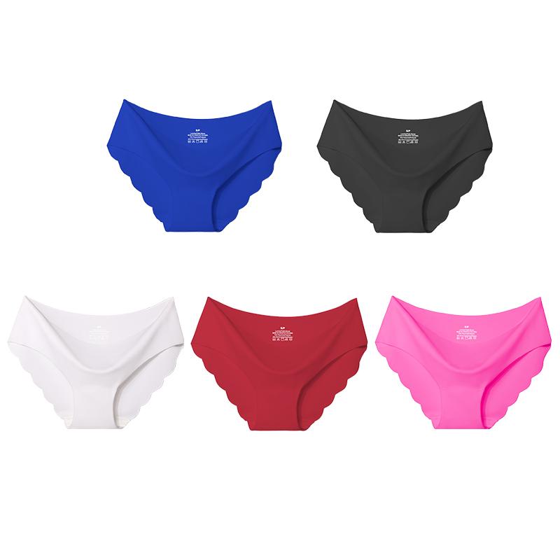 

5Pcs/Set Seamless Ice Silk Panties For Women Intimate Comfort Briefs Large Size 2XL Solid Color Wave Underpants Female Lingere S&5pcs