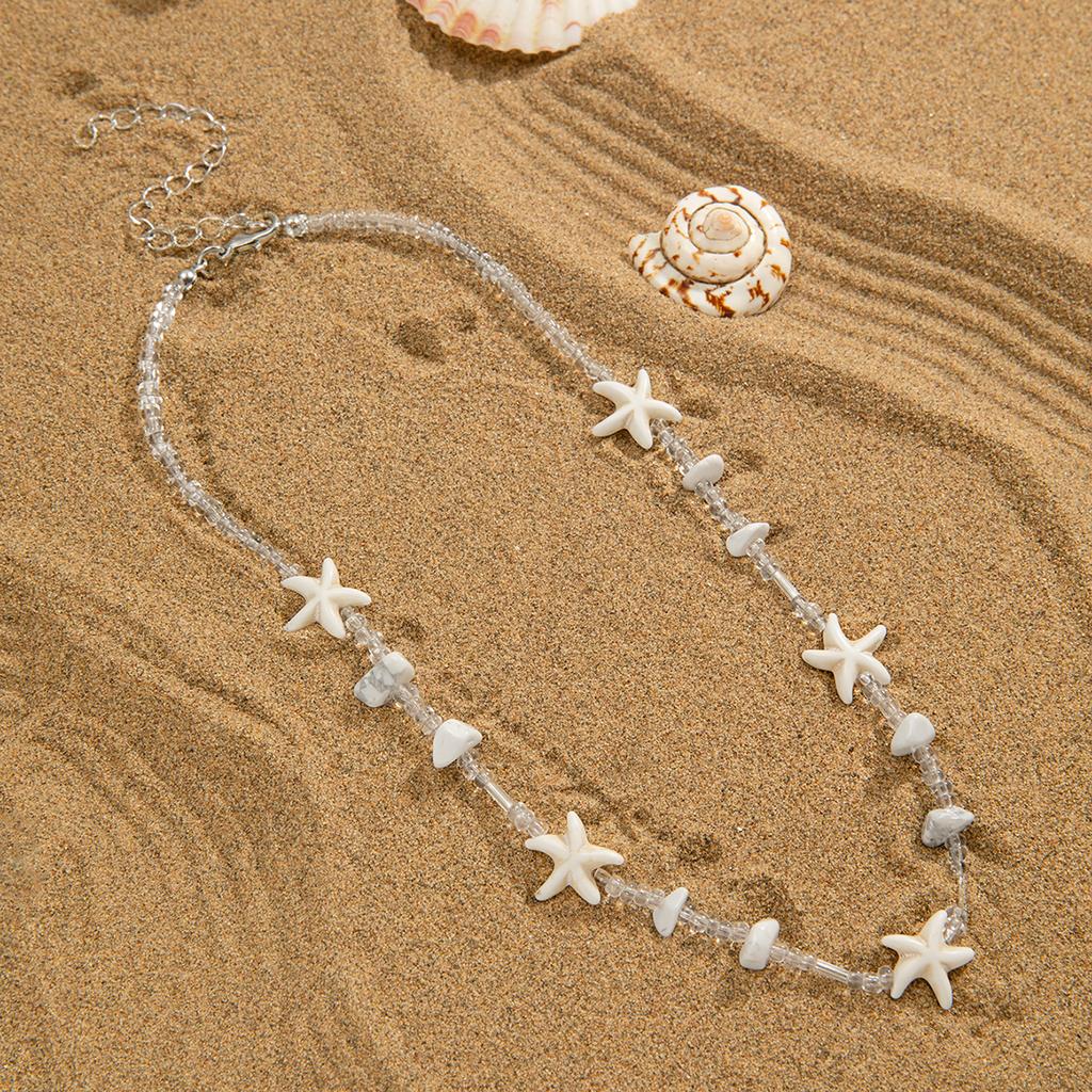Vacation Beach Wind Glass Beads Mix and Match Starfish Gravel Necklace for Women