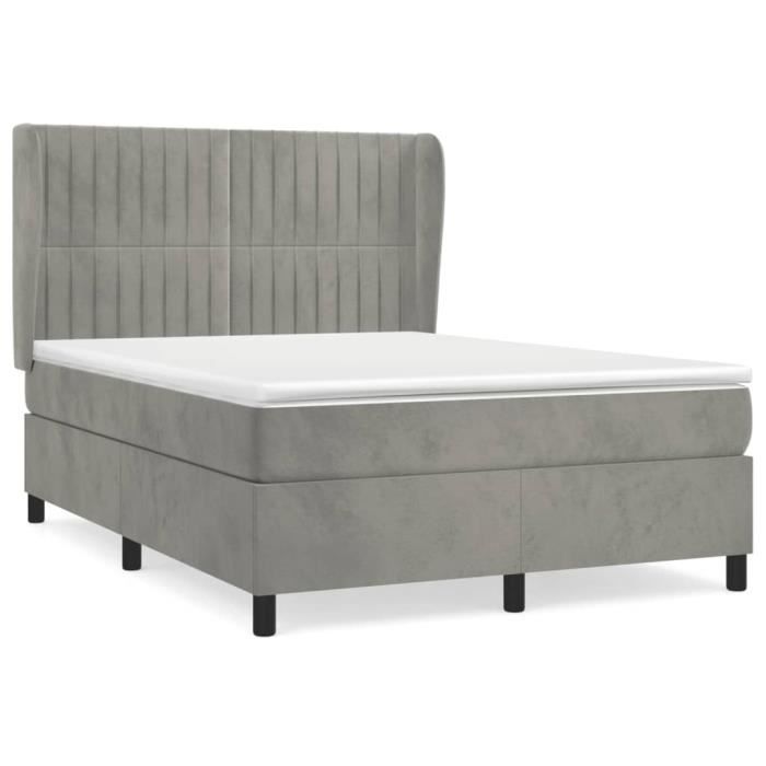 VidaXL Lit à sommier tapissier et matelas Gris clair 140x190cm Velours 3129327
