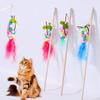 Katzen Spielzeug Federstäbe Katzen Spielzeug Interaktiv 40cm Holzgriff Federstab für Katzen Necken Spielzeug Bunter Ball Quaste Katzen Spielzeug