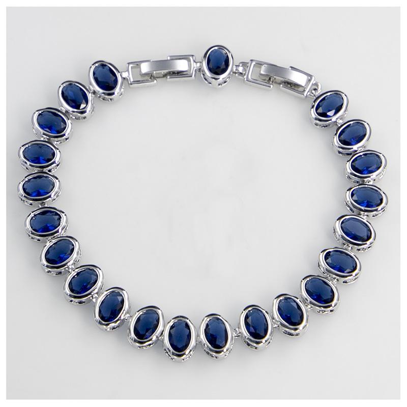 Zircon Copper Gold Plated Bracelet Set with Diamonds Colorful Exaggerated Fashion Oval Necklace Set