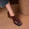 Metal Square Toe Block Heel Single Boots Women's Fashion Rear Zip Anti-Slip Wear-Resistant Short Shoe