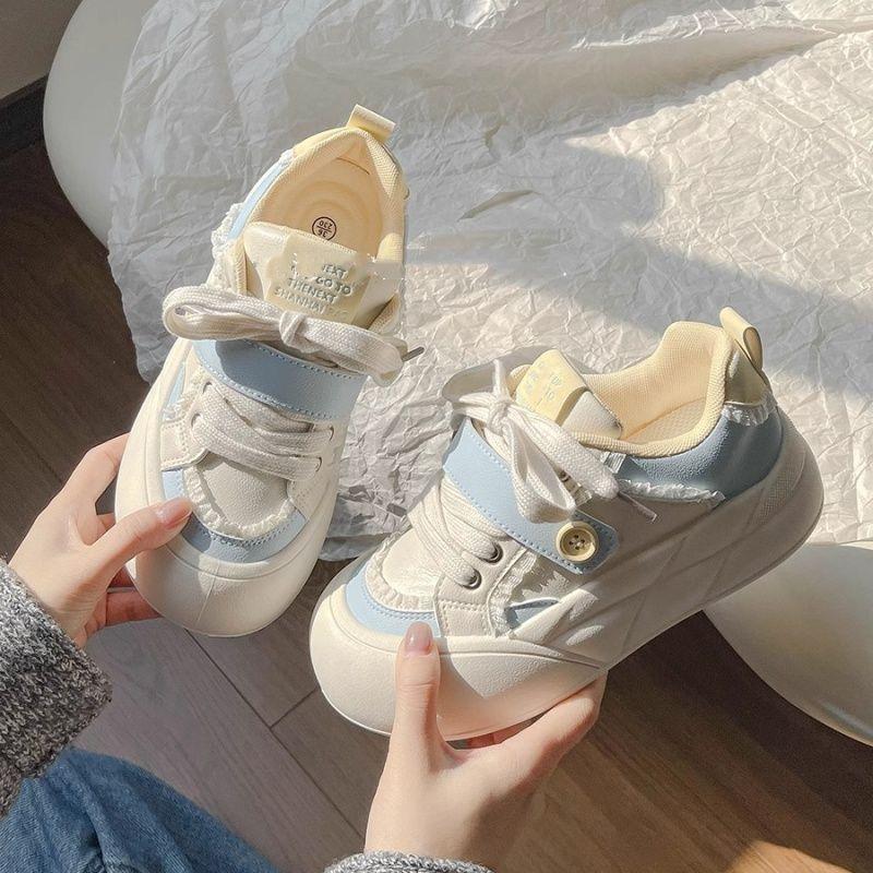 Bread Shoes Women's New Thick-soled Heightening Little White Shoes Versatile with Skirt Shoes Student Sports and Leisure Board Shoes