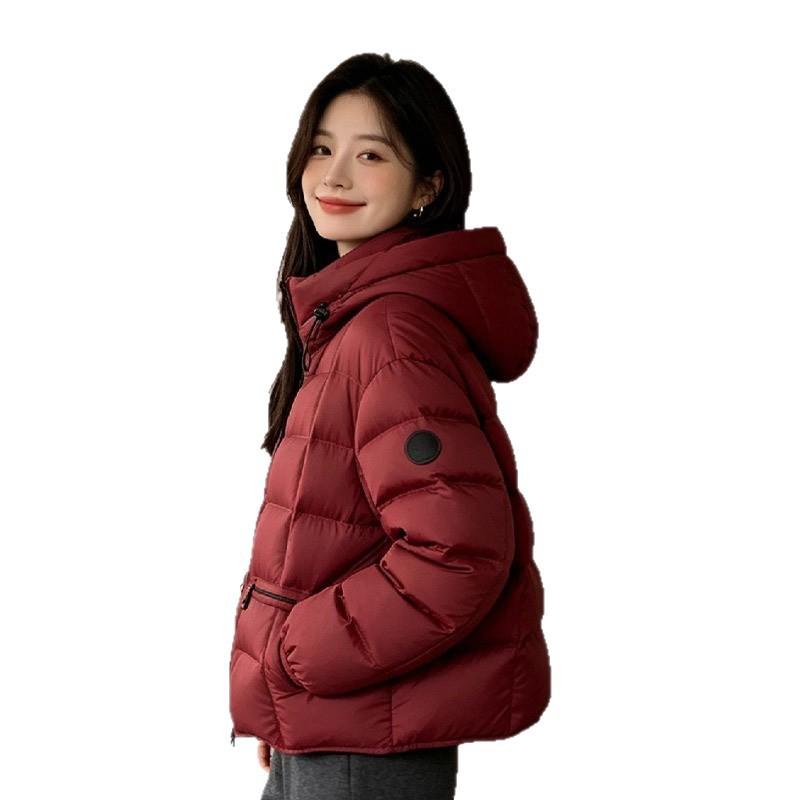 Autumn and winter new down jacket women's short hooded ribs white duck down large size versatile jacket tide