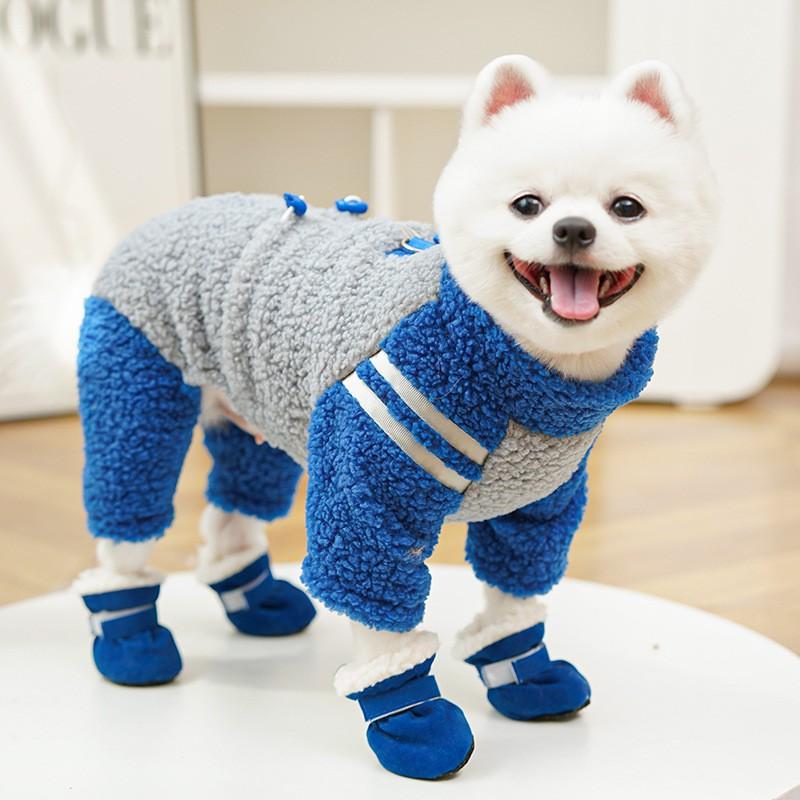 Thick Fleece Dog Cat Four-Legged Hoodie With Zipper Warm Winter Pet Outfit Small Medium Large Breeds