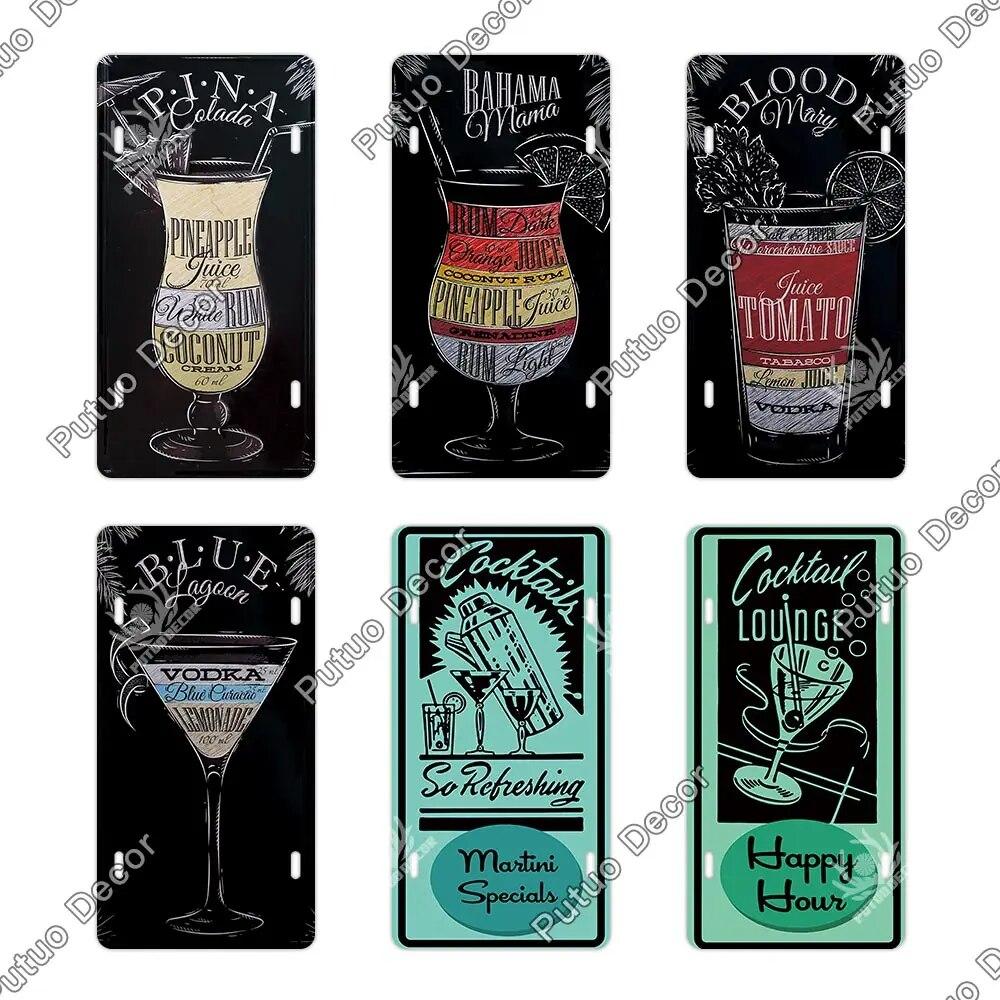 Placa de metal para coquetel Putuo Decor Placa de licença Placa de metal Placa de lata vintage Decoração para Pub Bar Sala de estar Porta Clube Decoração