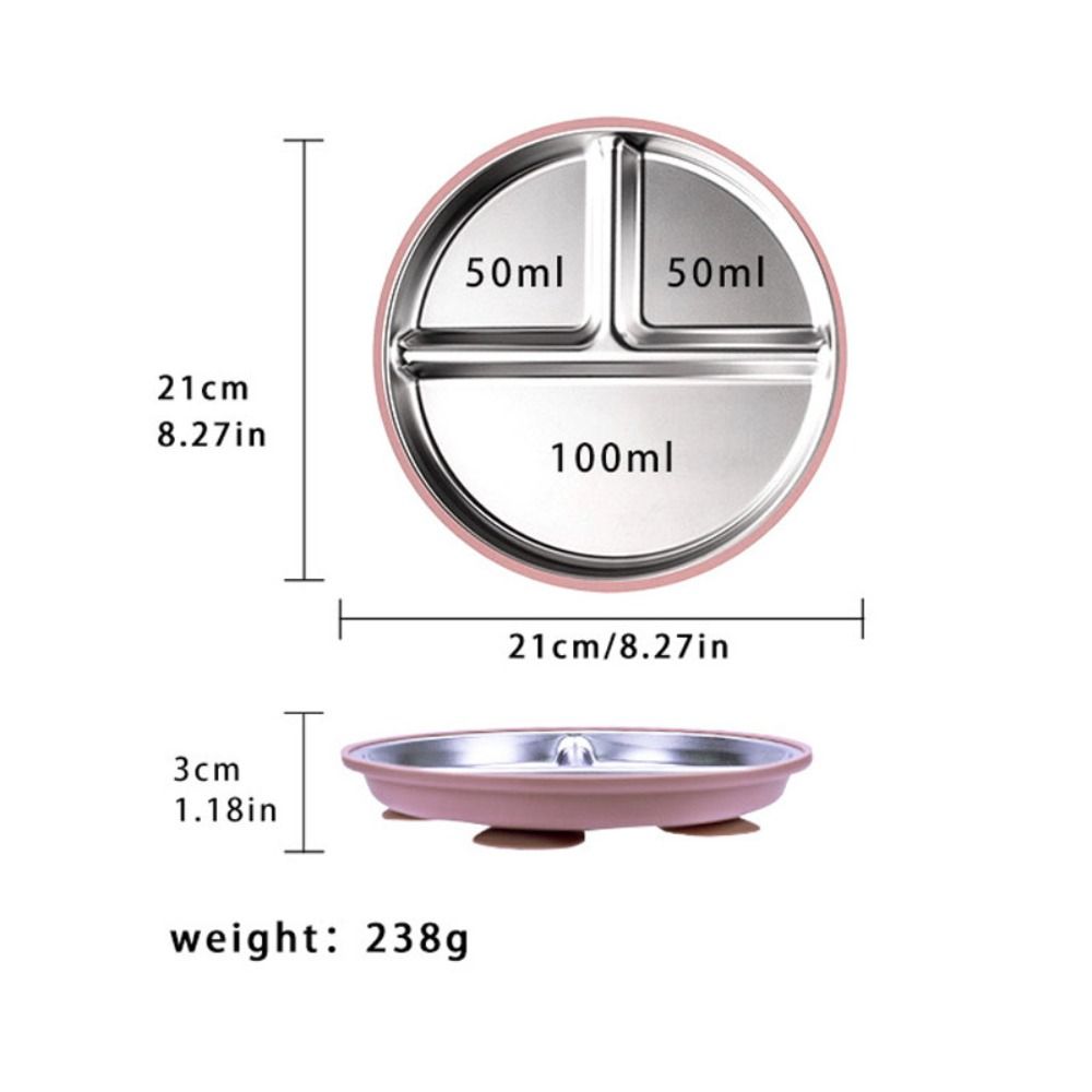 Non-Slip Stainless Steel Kids Plate Silicone Sleeves Toddler Bowls New Divided Baby Plates
