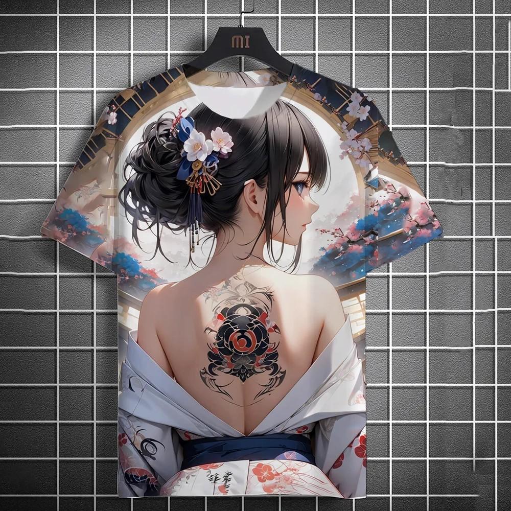 Japanese Geisha 3D Print T-Shirts Summer Men Women Casual Short Sleeve T Shirt Harajuku Tops Streetwear Tees Men's Clothing