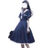 GSYCL Sailor Uniform Dress, Short Sleeved, Navy Blue & White, 3-Piece Set, High School Girl Costume, Halloween Outfit, JK Uniform, Long Skirt, Tie, Be