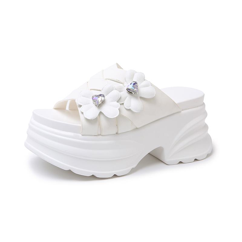 Fashion 8CM Fashion Crystal Platform High Slippers Women Open Toe Wedges Sandals Summer Soft Slipper Indoor Outdoor Leisure Beach Shoes