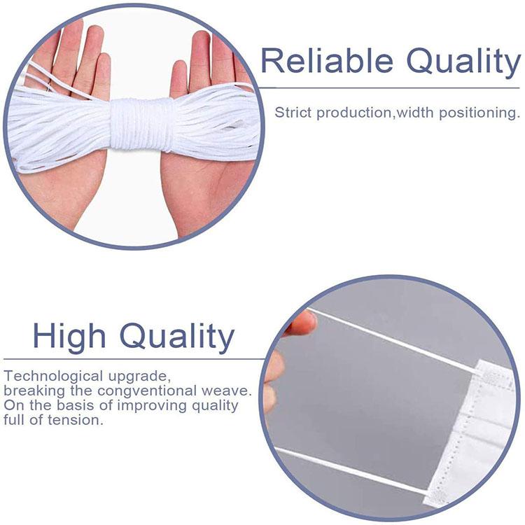 White 5mm Flat Earloop Macrame Cord Polyester Braided Nylon Spandex Round Elastic for FaceMask String and Shoe Use