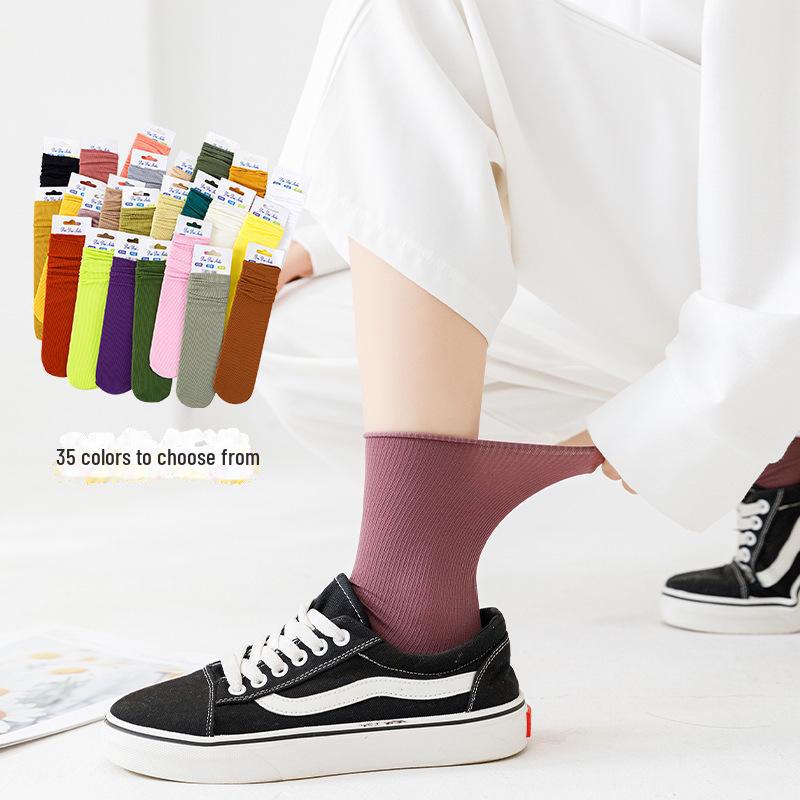 Women's Trendy Mid-Tube Ice Velvet Socks - Solid Colors and Fashionable Curls