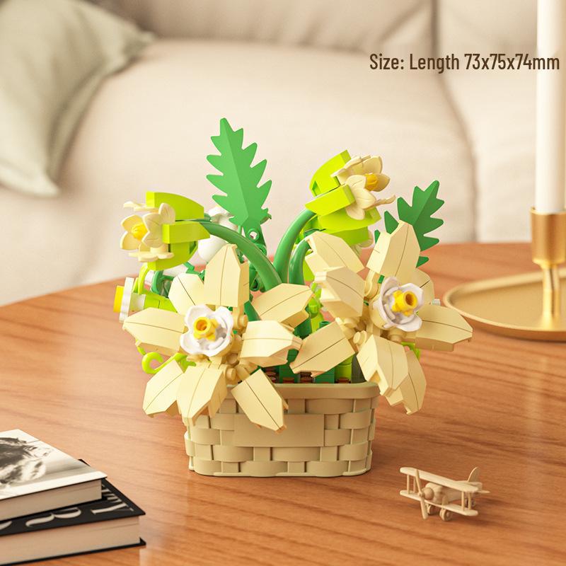 Sunflower Basket Building Blocks - Lego-Compatible Eternal Flower Pot Ornament and Educational Assembling Toy for Girls