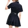 Fila Printed Letter Logo Fashion Casual College Style Loose Waist Belt Short Sleeve Dress Women Dresses Black F11W229318FBK