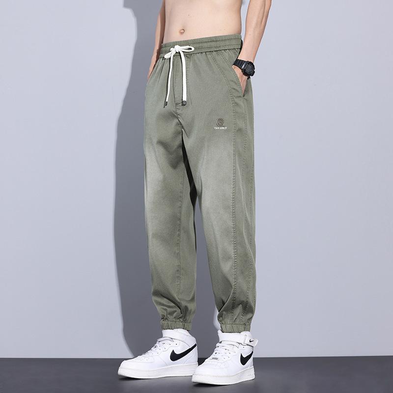 Men's Ice Silk Jeans with Cuffed Legs, 2026 New Summer Thin Style, American Style Work Pants, Casual Trousers for Men