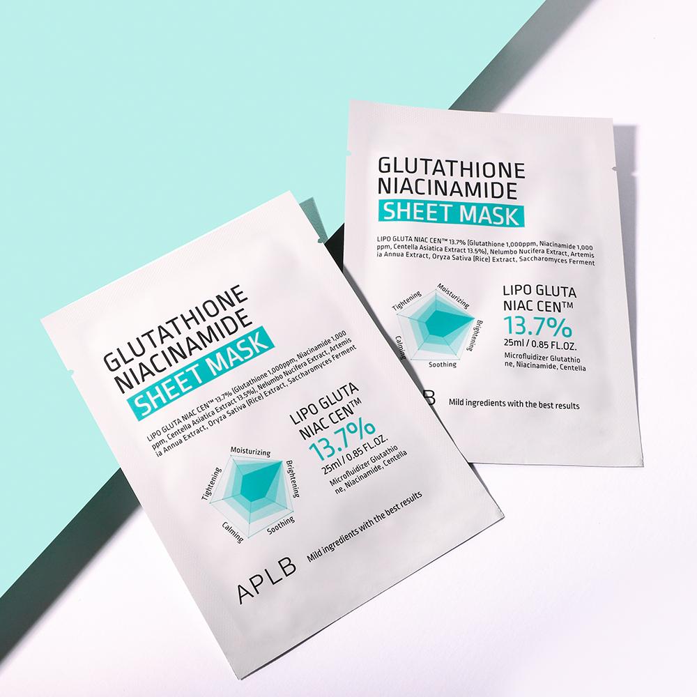 APLB Glutathione Niacinamide Sheet Mask (10pcs) - Brightening Radiance, Korean