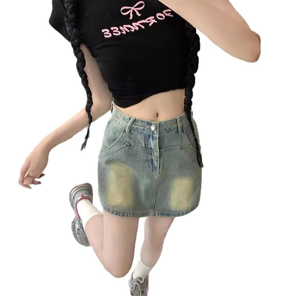 Spicy Girl High-Waisted A-Line Denim Skirt - Slimming Summer Hip-Hugging Hot Pants for Women