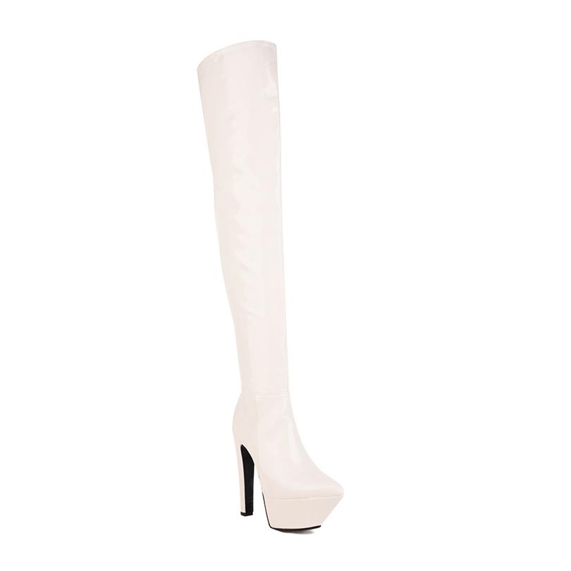 

Микрофибра с узором зебры, заостренный носок, перформанс, длинные сапоги, лакированная кожа, платформа, персонализированное тепло, ботфорты выше колена 39 белый