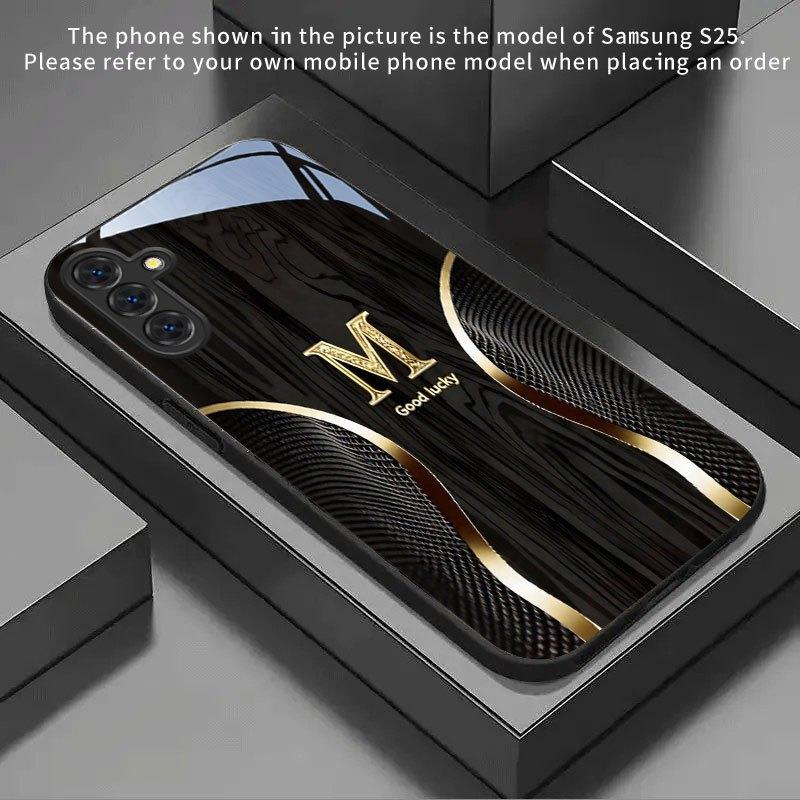 Black gold letters Durable PhoneCase Glass PhoneCase for Samsung Galaxy S26 S25 S24 S23 S22 FE Ultra Plus Men's style Business