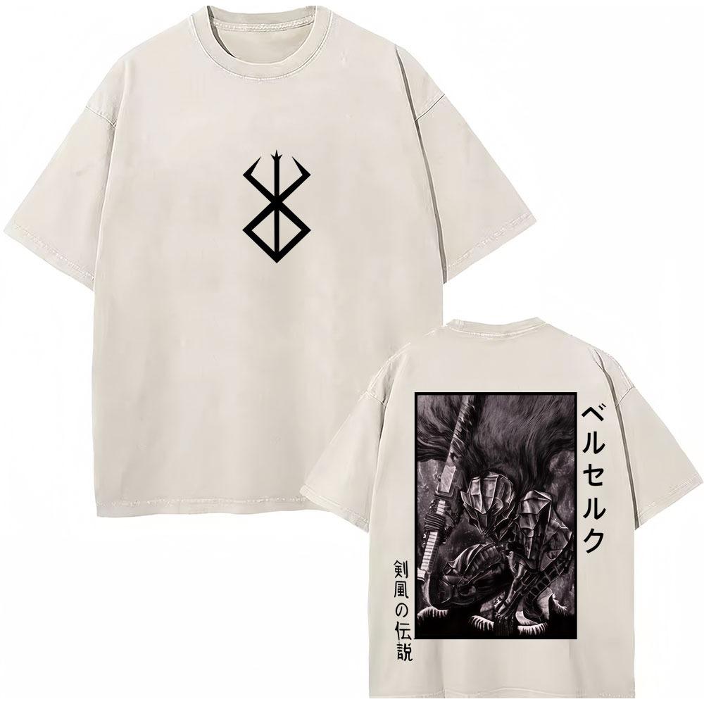 Washed Anime Berserk Guts Classic T-Shirts Manga Gatsu Griffith Zodd Trend T-shirt Men Women Oversized  Cotton Casual Tee Shirt
