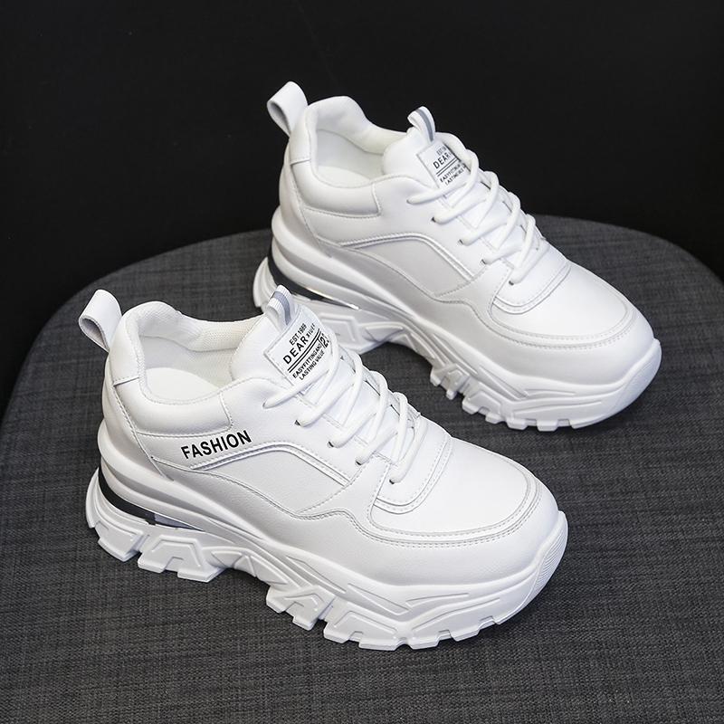 

Lucyever толстые женские спортивные кроссовки на платформе, весенние кроссовки со скрытым каблуком, женские 2025, модные туфли из искусственной кожи для папы 39 белый