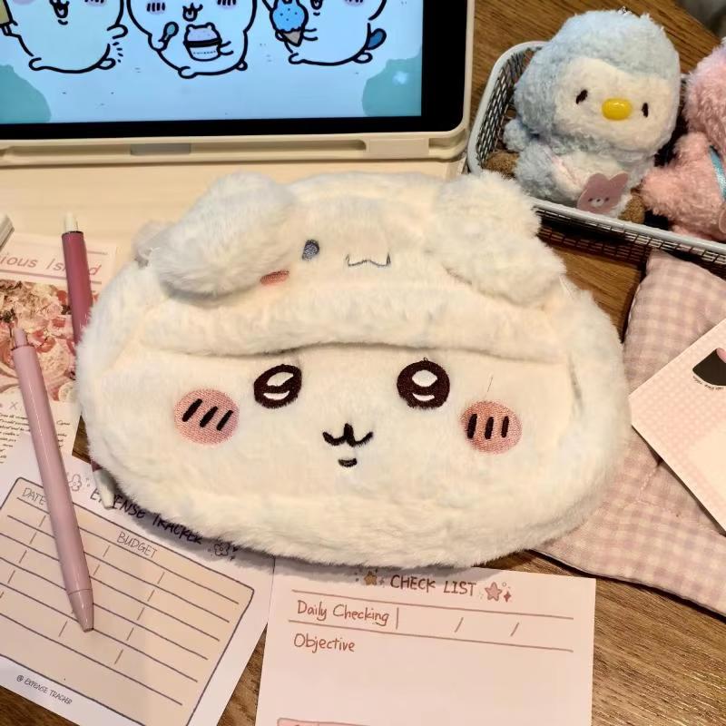Chiikawa Anime Plush Pen Case Cartoon Usagi Hachiware Large Fluffy Cute Stationery Pouch Student Birthday Gifts For Girls