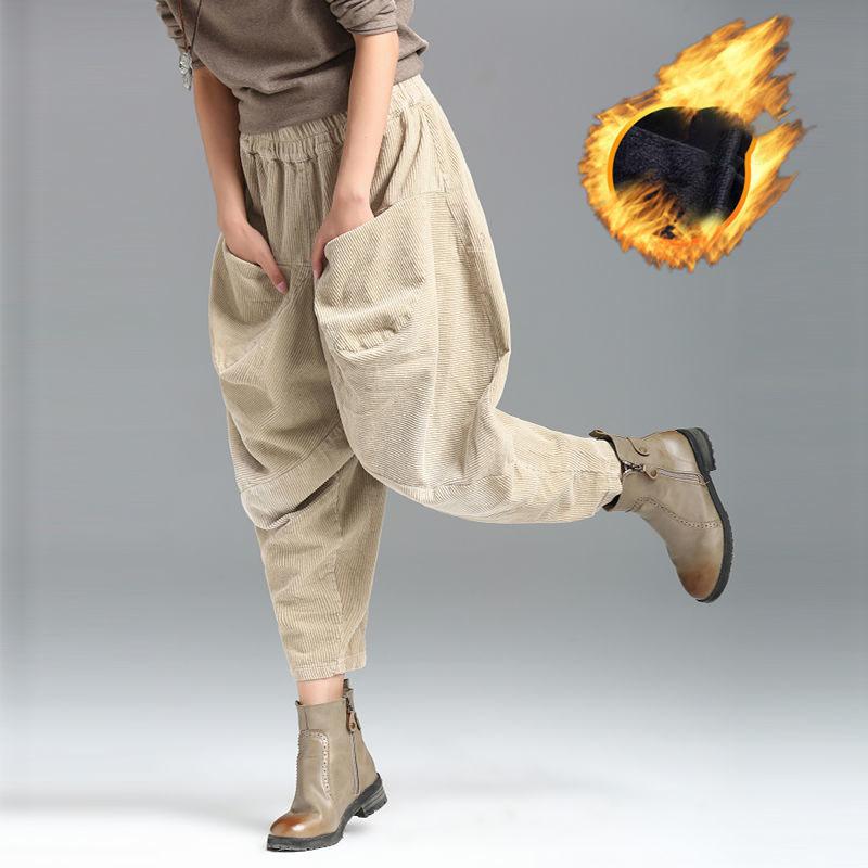 

Вельветовые брюки-харен с бархатными карманами для женской коллекции осень-зима, плотные широкие свободные и узкие повседневные брюки XXL