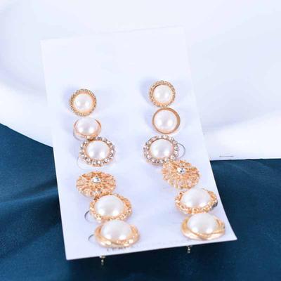6 Pairs Stud Earrings Round Shiny Rhinestone Inlaid Electroplating All Match Decoration Gift Faux