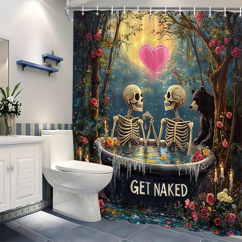Magical Skeleton and Love Shower Curtain - Bathroom Waterproof Fabric - The Perfect Choice for Fantasy Enthusiasts