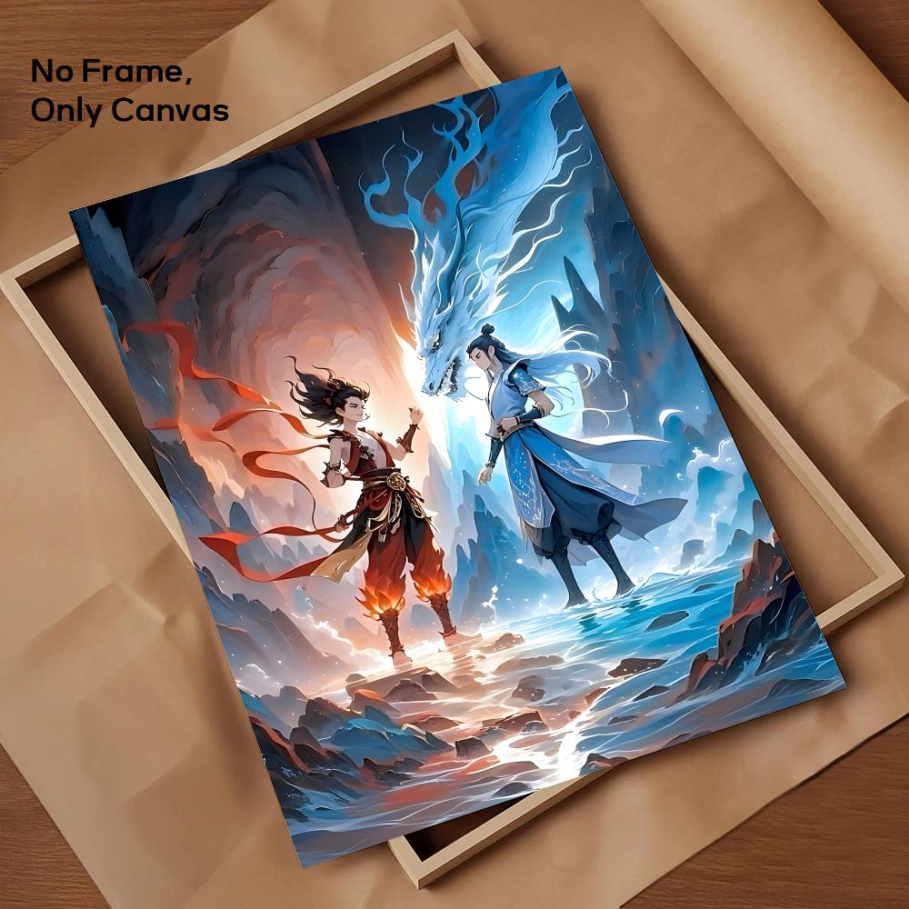 Chinese Anim Nezha Painting Calligraphy HD Canvas Poster living room bedroom bar aesthetic decoration