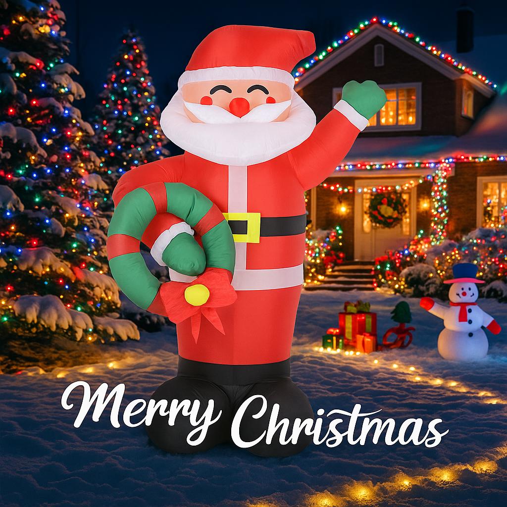 5.91FT Inflatable Toy Santa Claus Wreath with LED Lights Xmas Yard Lawn Party Decoration Christmas Home Supplies Ornaments Gifts